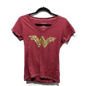 Wonder Woman Logo T-Shirt Size S Women's Red Gold